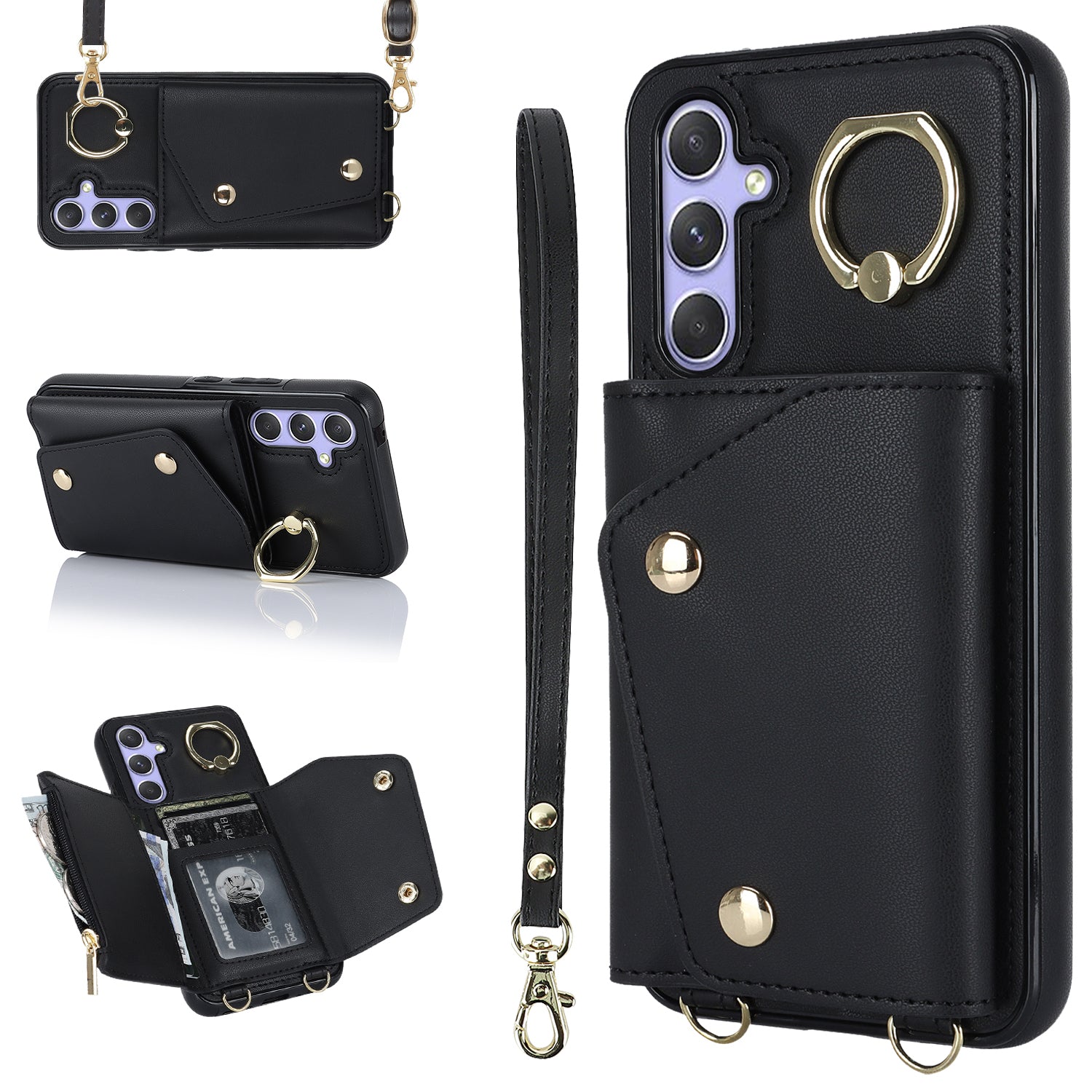 For Samsung Galaxy A54 5G Zipper Wallet Leather Coated TPU Case Rotary Ring Kickstand Phone Cover For Samsung Galaxy A54 5G Zipper Wallet Leather Coated TPU Case Rotary Ring Kickstand Phone Cover
